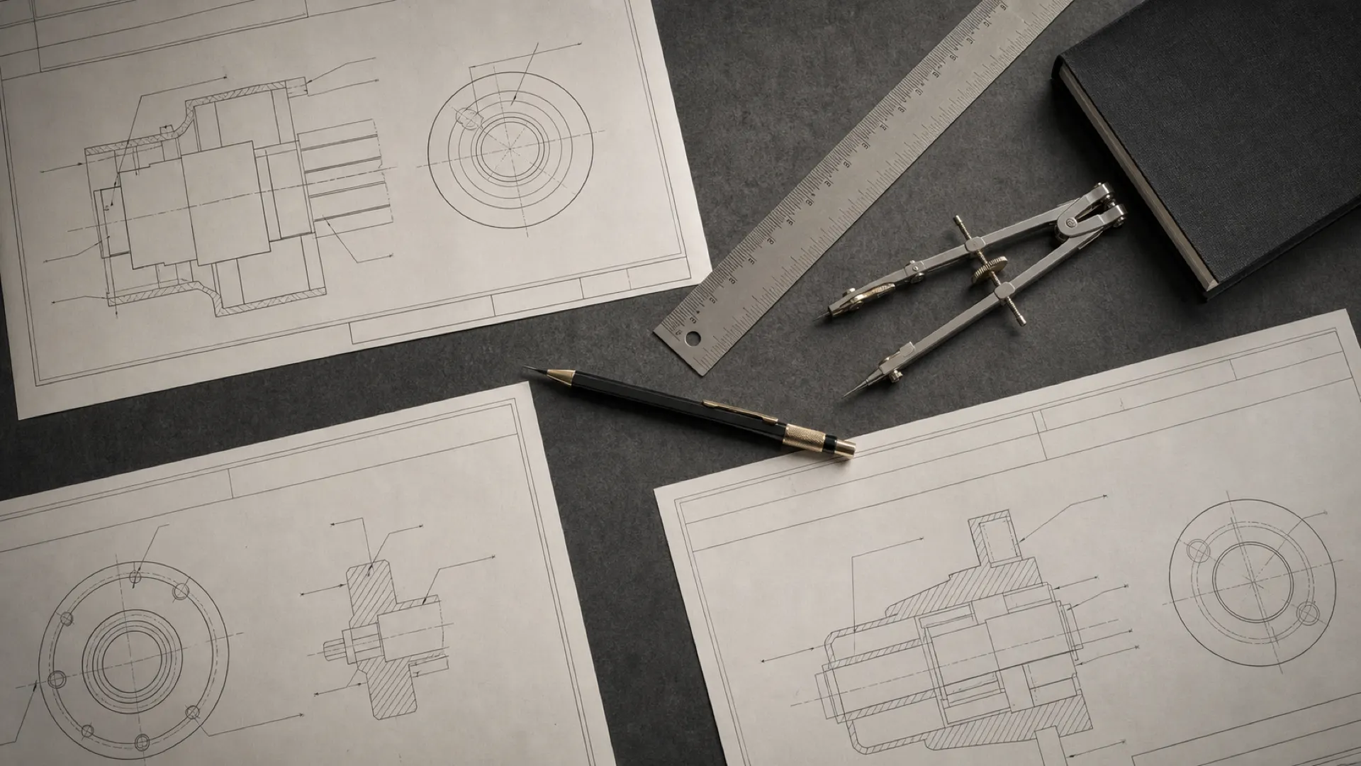 Unbranded technical drawings and drafting instruments